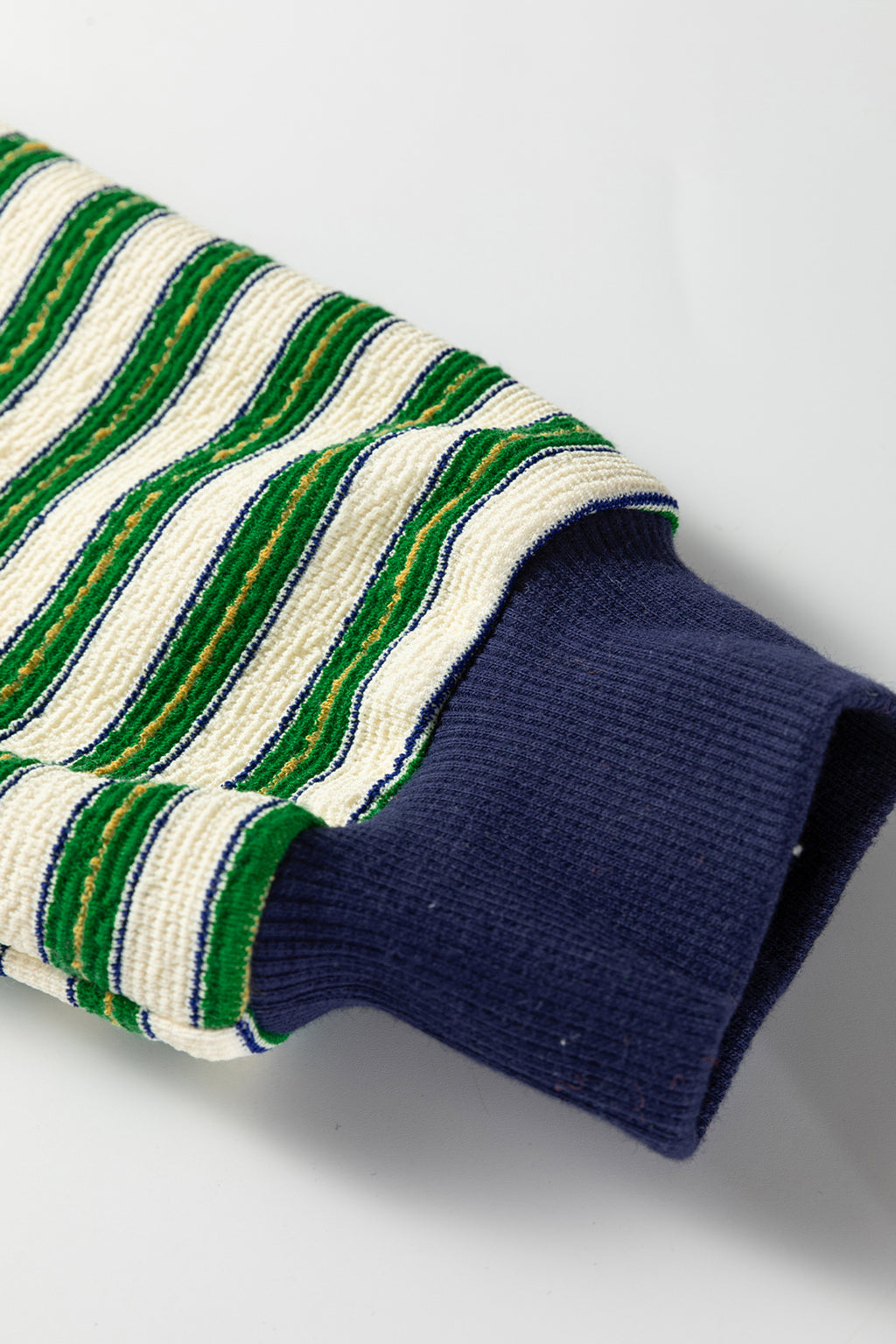 Dark Green Striped Print Contrast Collar Zip V Neck Long Sleeve Top