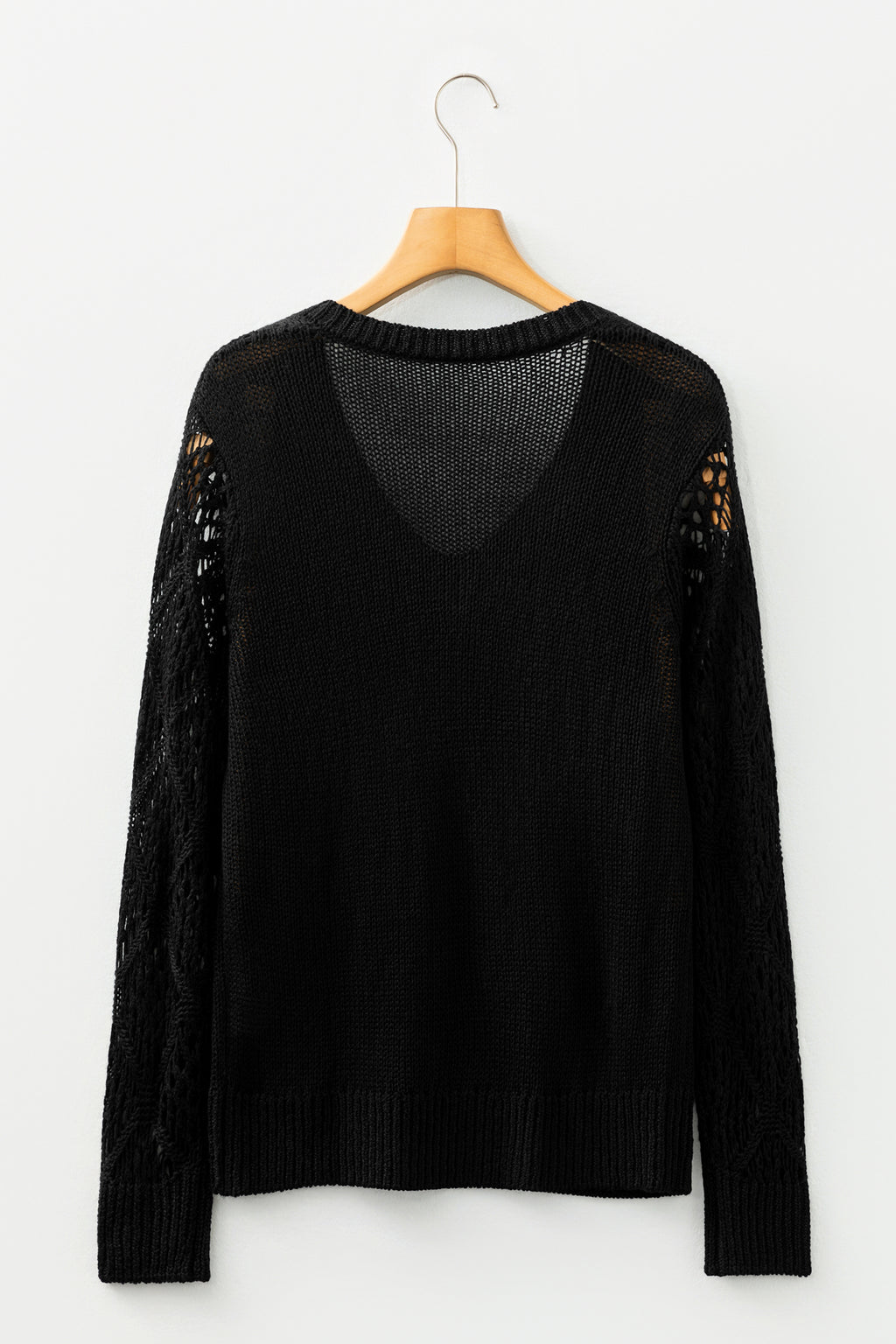 Jet Stream Solid V Neck Pointelle Knit Sleeve Patchwork Sweater