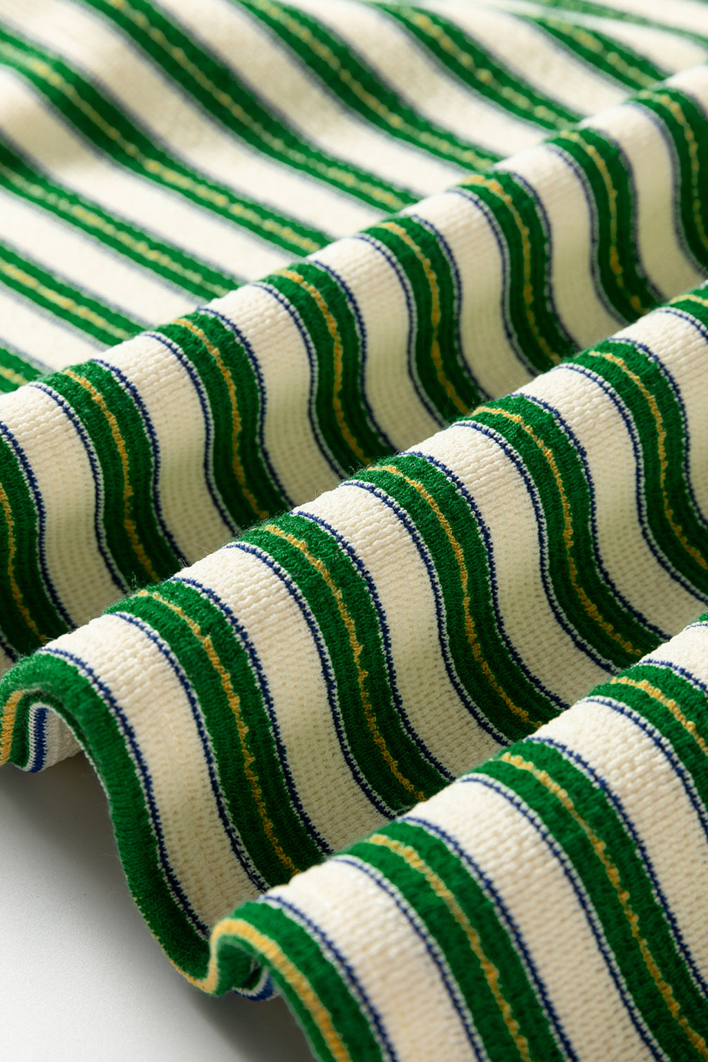 Dark Green Striped Print Contrast Collar Zip V Neck Long Sleeve Top