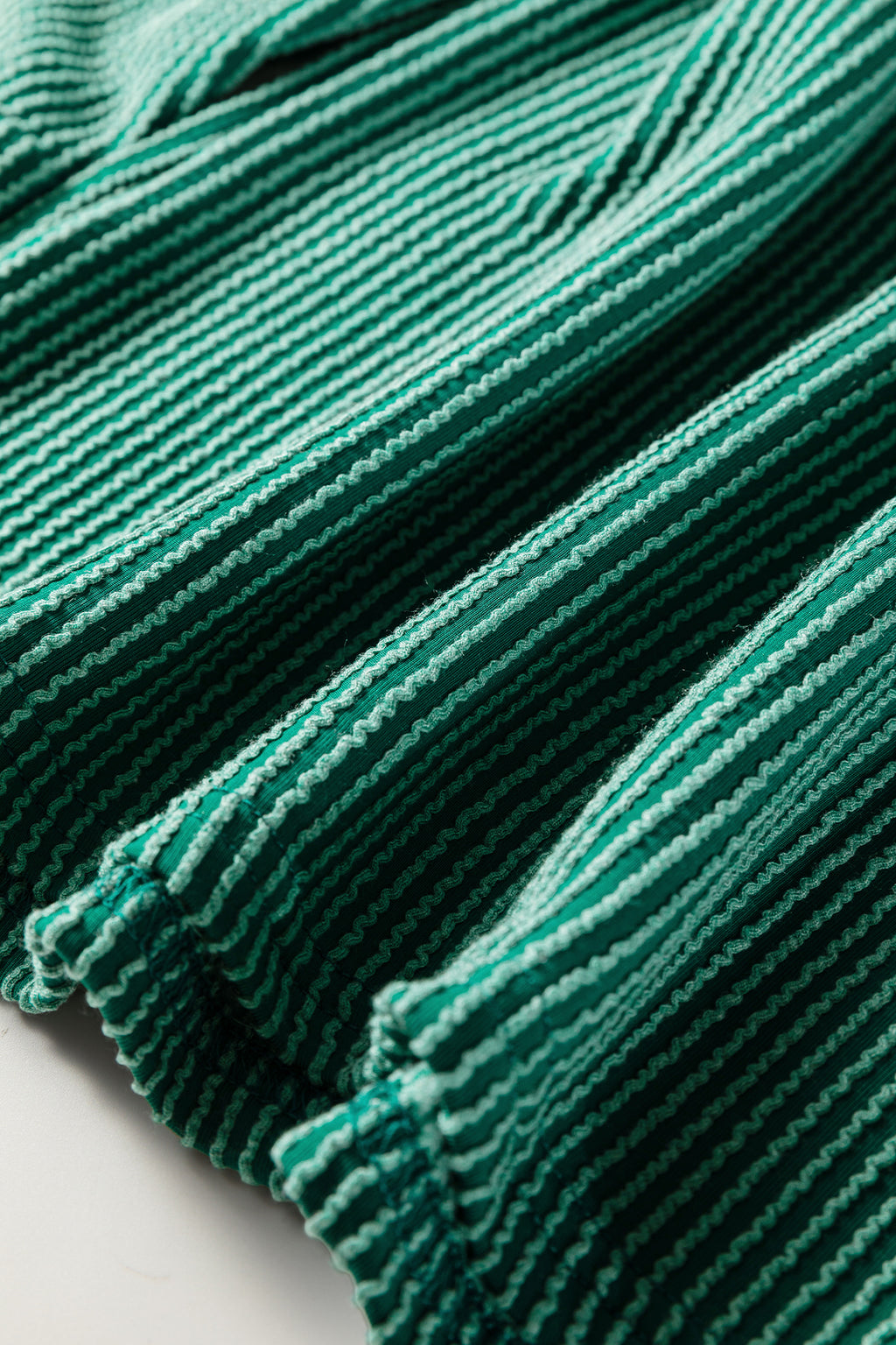 Evergreen Twisted Ribbed Tiered Ruffles Long Sleeve Pullover Top