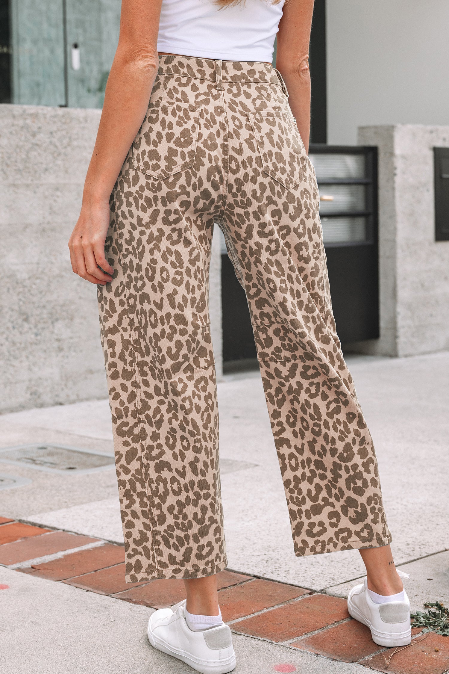 Sky Blue Leopard Print Straight Loose Jeans