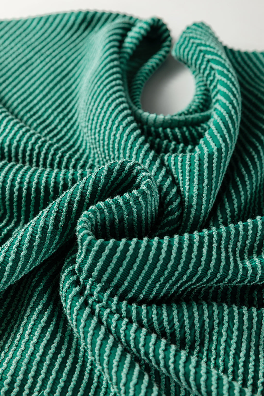 Evergreen Twisted Ribbed Tiered Ruffles Long Sleeve Pullover Top