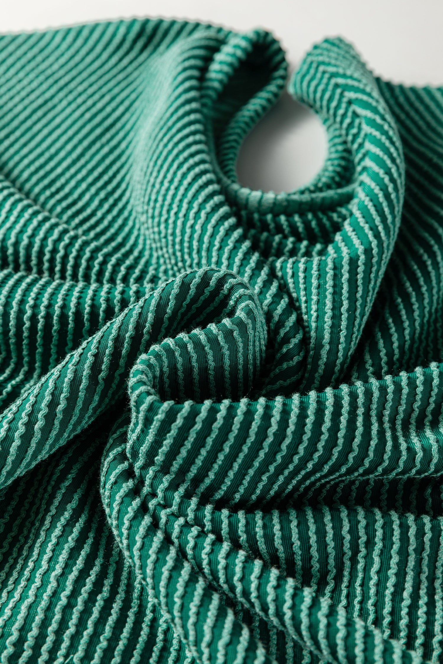 Evergreen Twisted Ribbed Tiered Ruffles Long Sleeve Pullover Top