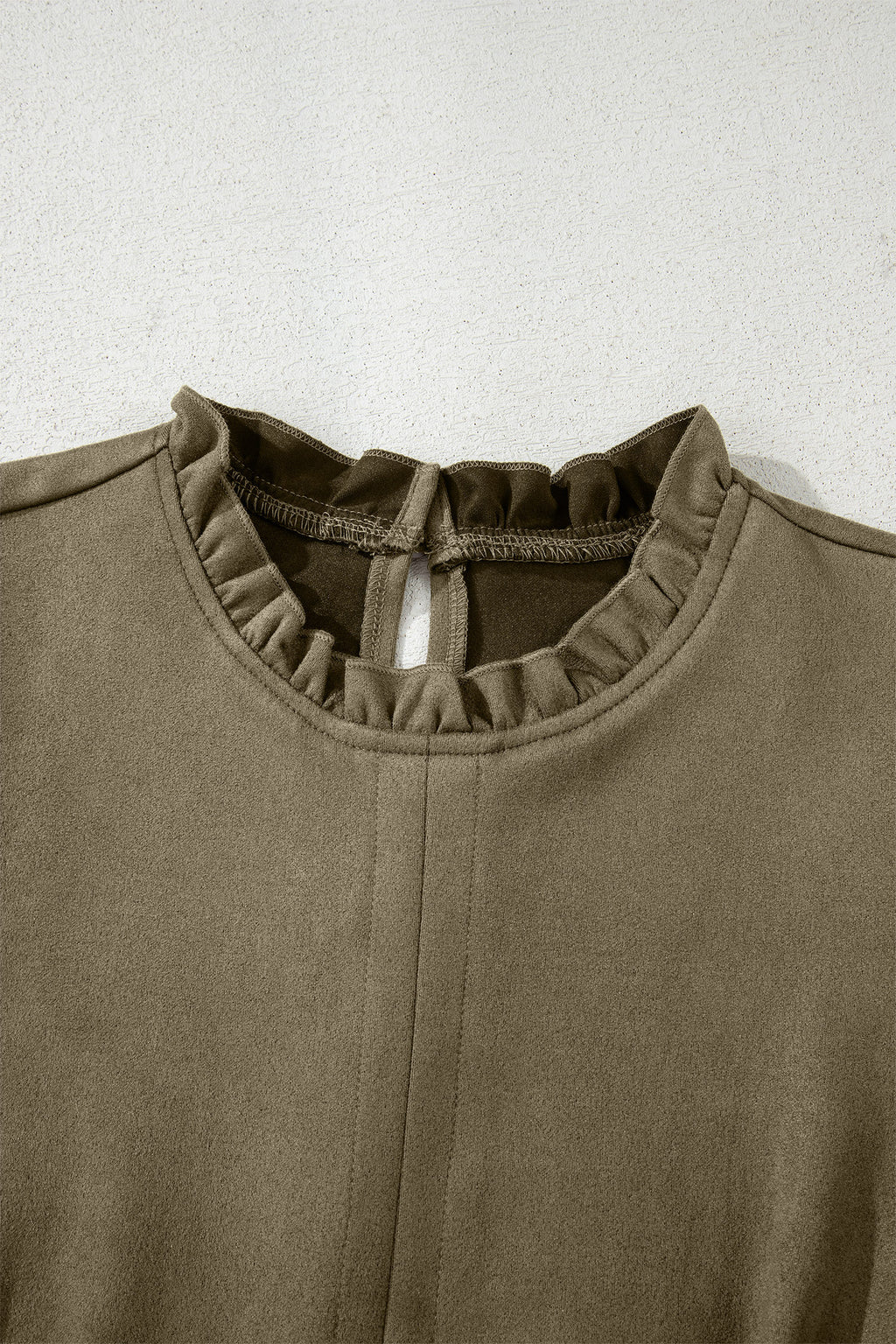 Moss Green Frilled Round Neck Short Puff Sleeve Shift Mini Dress