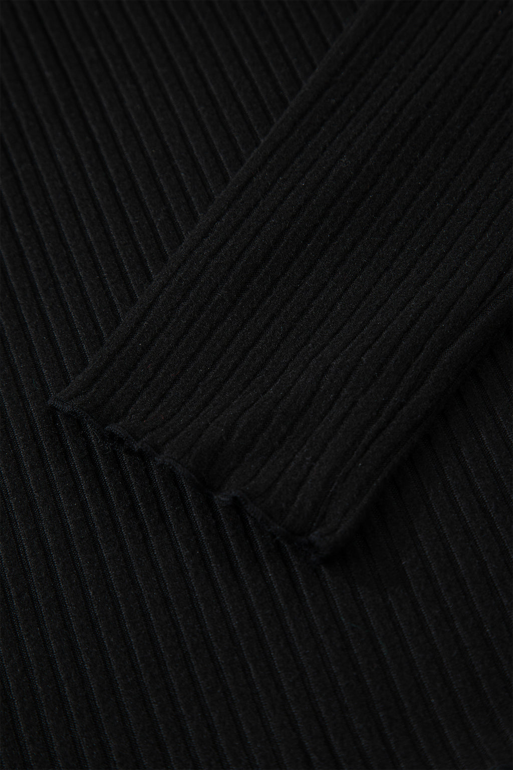 Black Lace Neckline Button Decor Lettuce Edge Long Sleeve Ribbed Top