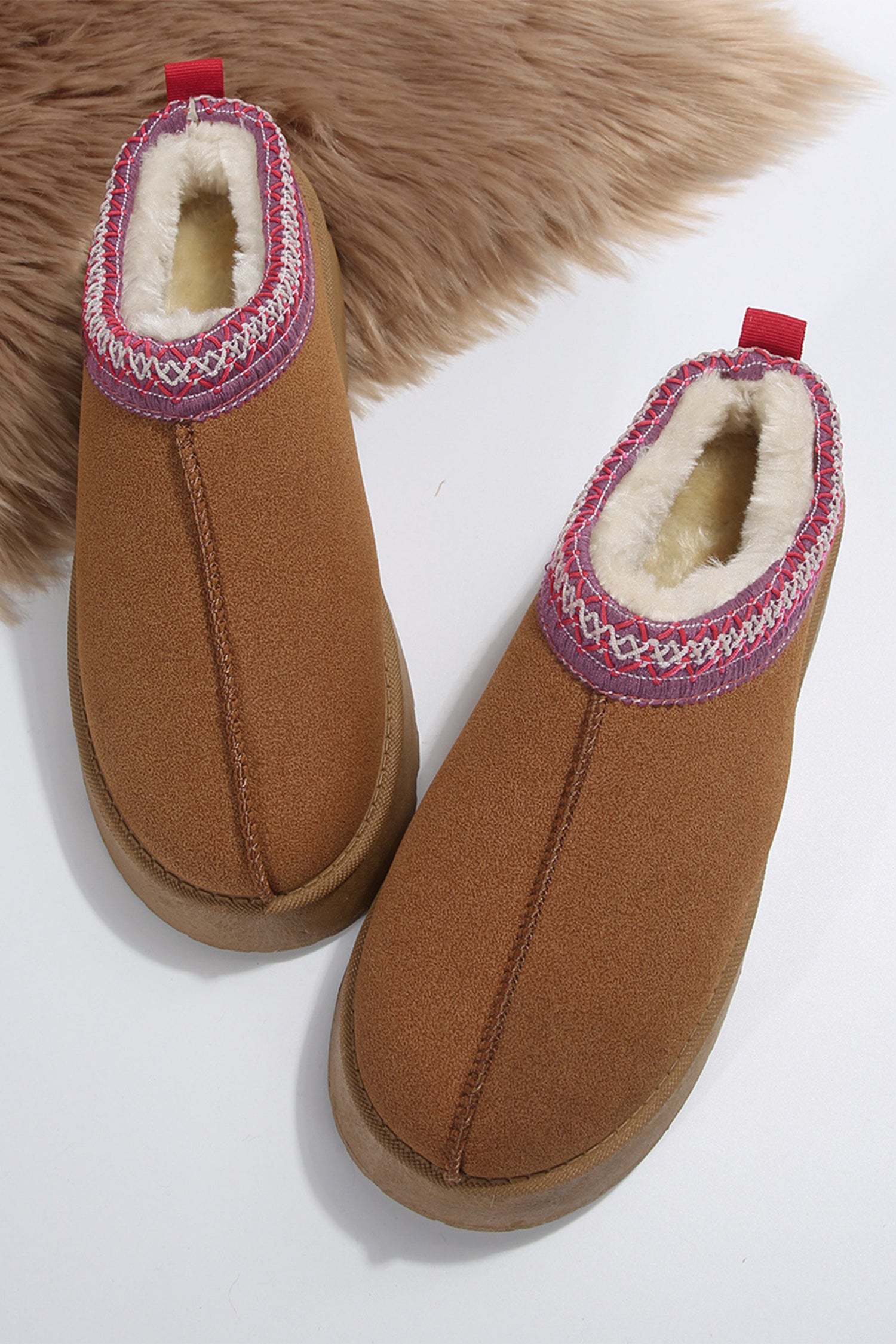 Chestnut Contrast Print Suede Plush Lined Snow Boots