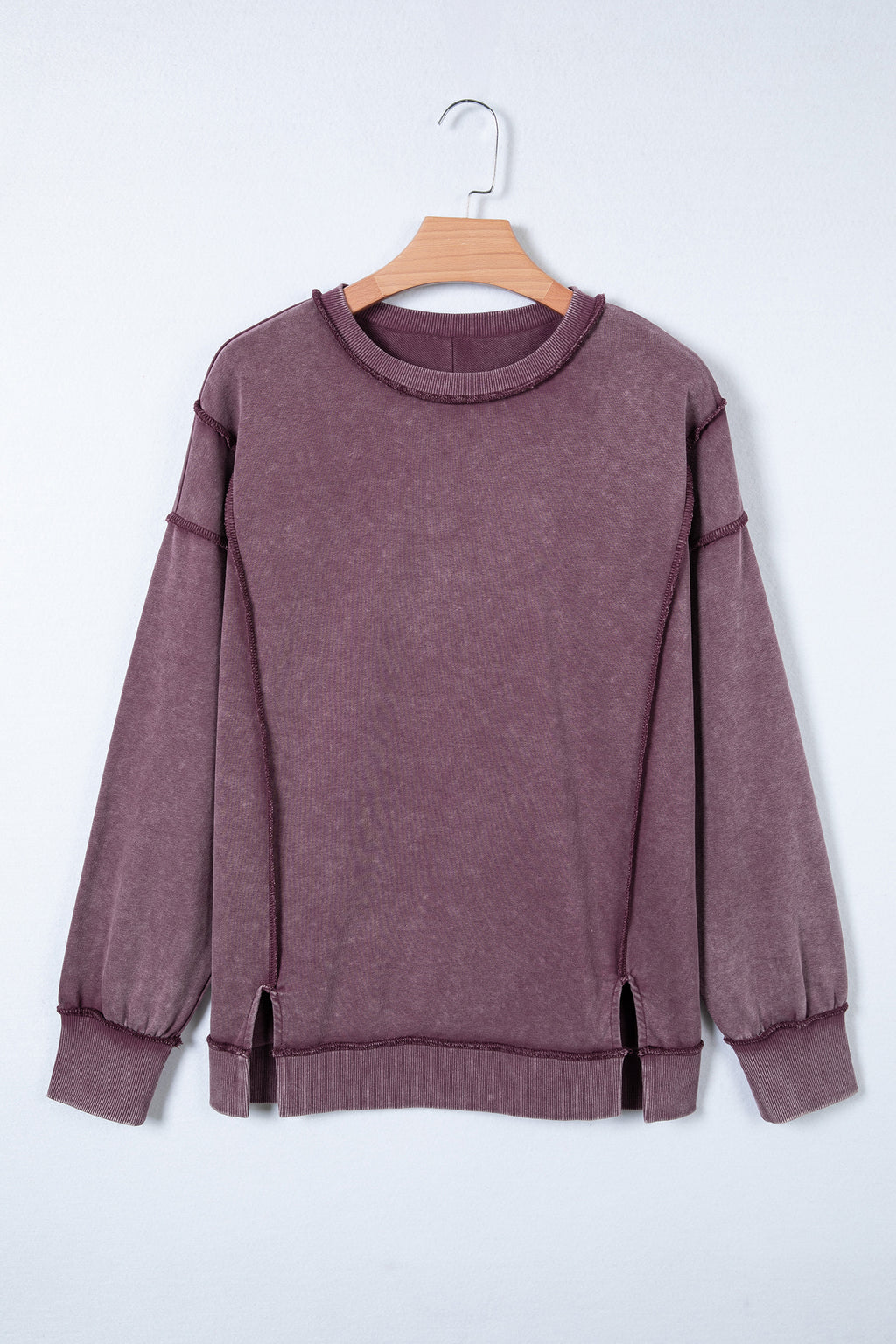Valerian Mineral Wash Exposed Seam Side Slit Sweatshirt