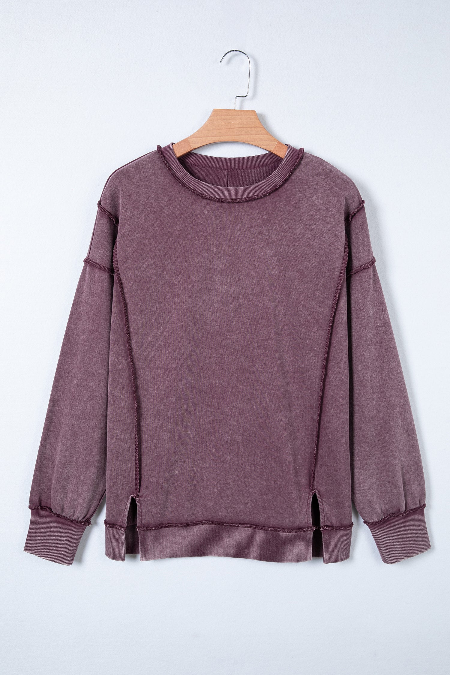 Valerian Mineral Wash Exposed Seam Side Slit Sweatshirt