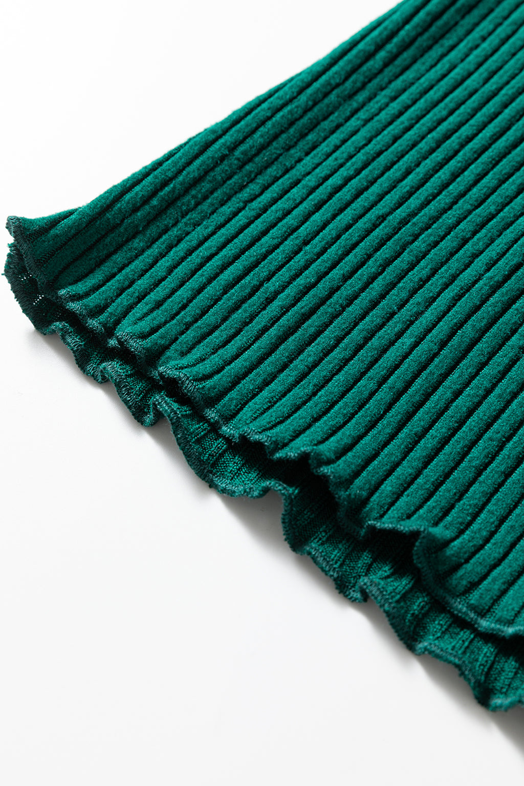 Black Lace Neckline Button Decor Lettuce Edge Long Sleeve Ribbed Top