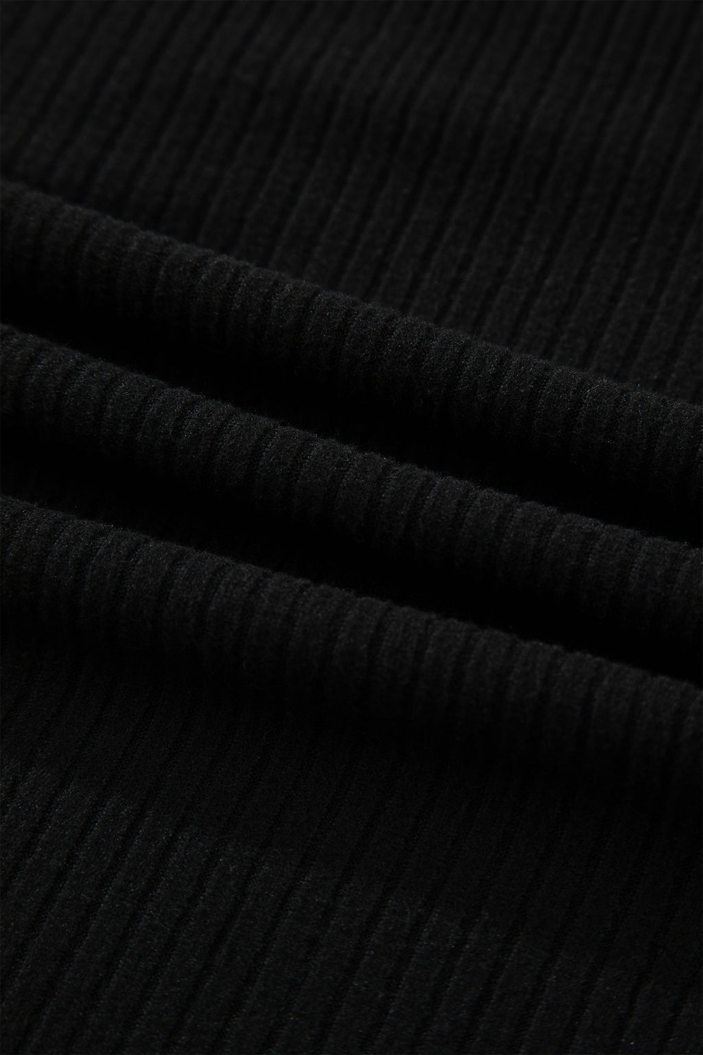 Black Lace Neckline Button Decor Lettuce Edge Long Sleeve Ribbed Top