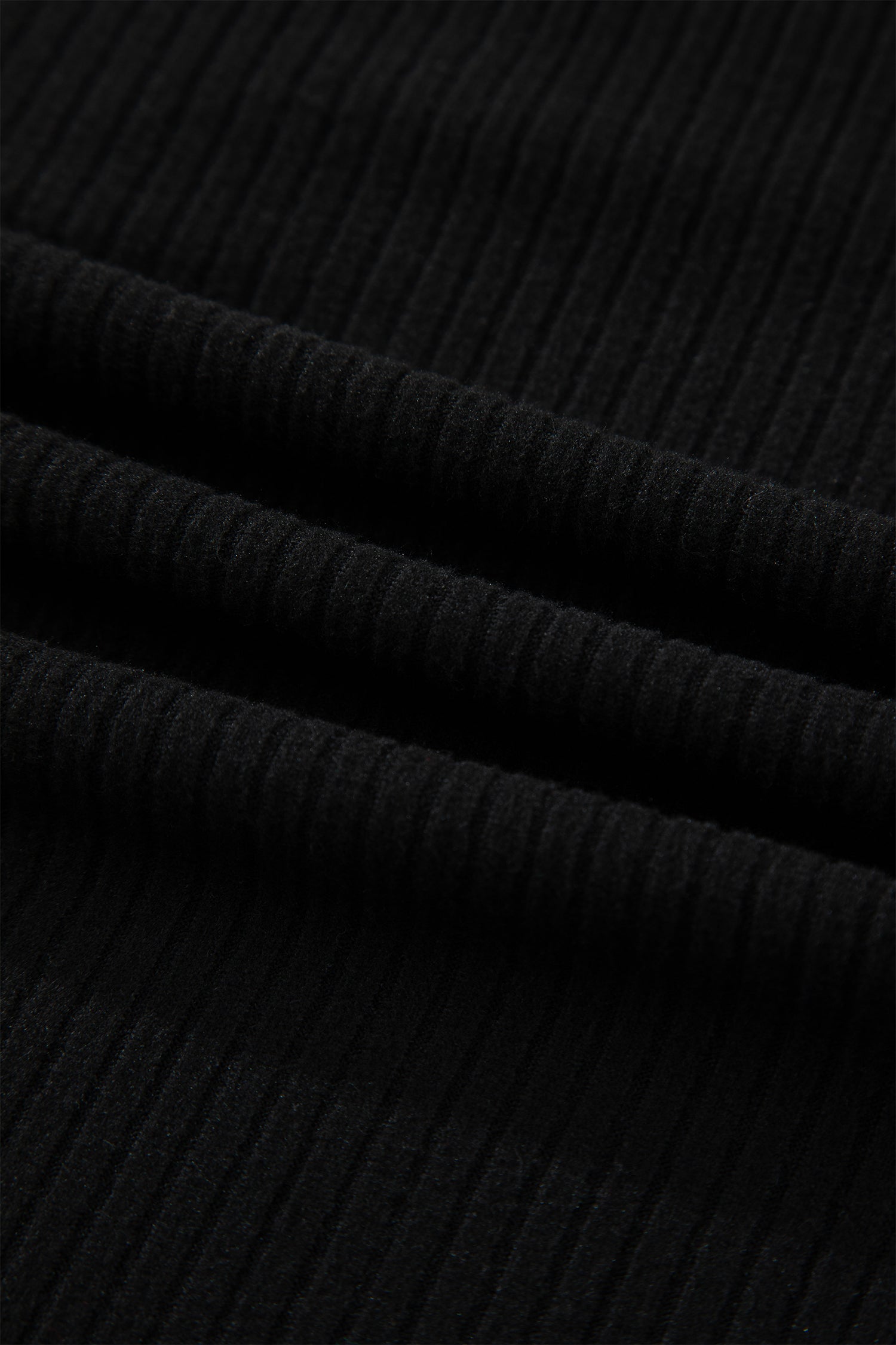 Black Lace Neckline Button Decor Lettuce Edge Long Sleeve Ribbed Top